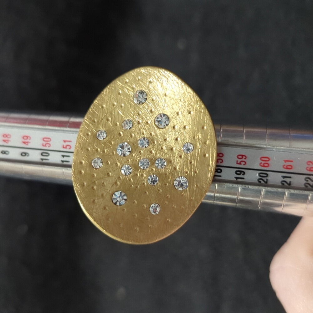 Solid Brass Clear Cz Oversized Chunky Disc Statem… - image 7